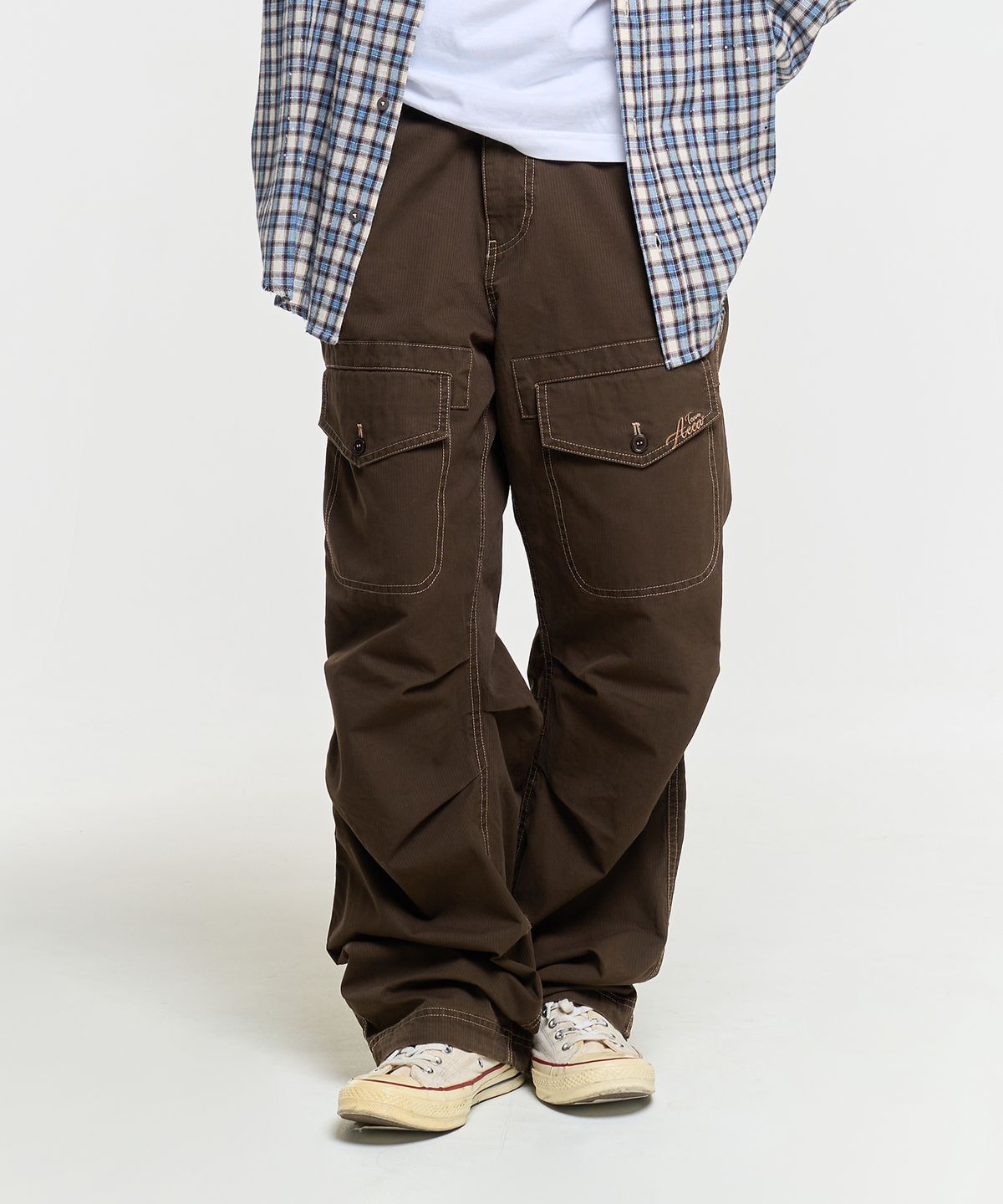 에이카화이트(AECA) FRONT POCKET STRIPE WASHED PANTS-BROWN