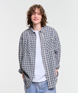 PAINTED CHECK SHIRT-BLUE