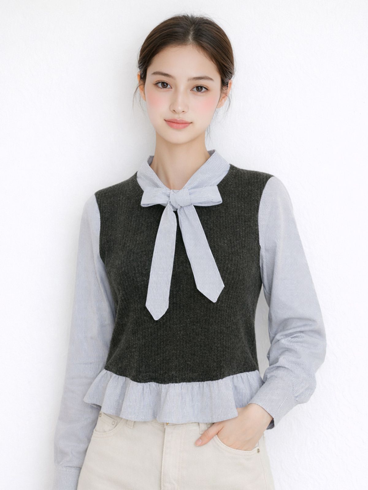샐리(SELLY'S) ST타이레이어드블라우스_I6A-CBL004