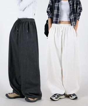여자 롱숏 벌룬와이드 밴딩데님팬츠 3COLOR
