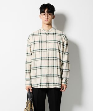 헨리넥 체크 코튼 셔츠 그린 (오버핏)_SDSTC16OSE