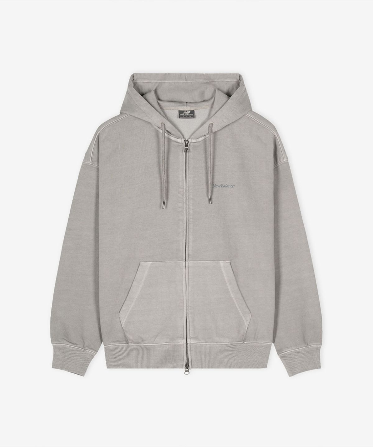 뉴발란스(NEW BALANCE) NBMDG11223 / UNI Ndurance 레터링 워시드 논기모 후드집업 (ASH GRAY)