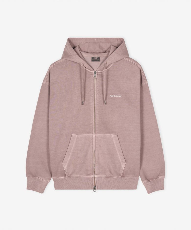 NBMDG11223 / UNI Ndurance 레터링 워시드 논기모 후드집업 (GRAY PINK)