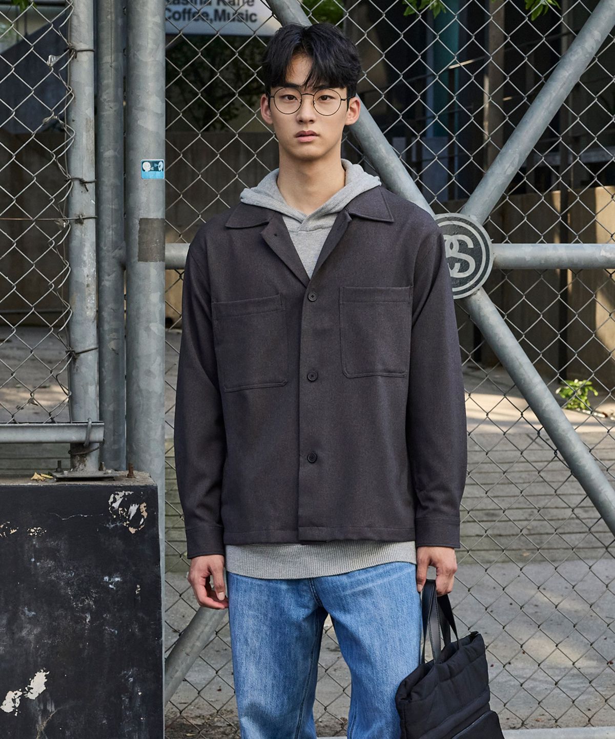 에스티코(STCO) 빅 포켓 셔츠형 자켓 차콜 그레이 (오버핏)_SDSVD72OSC