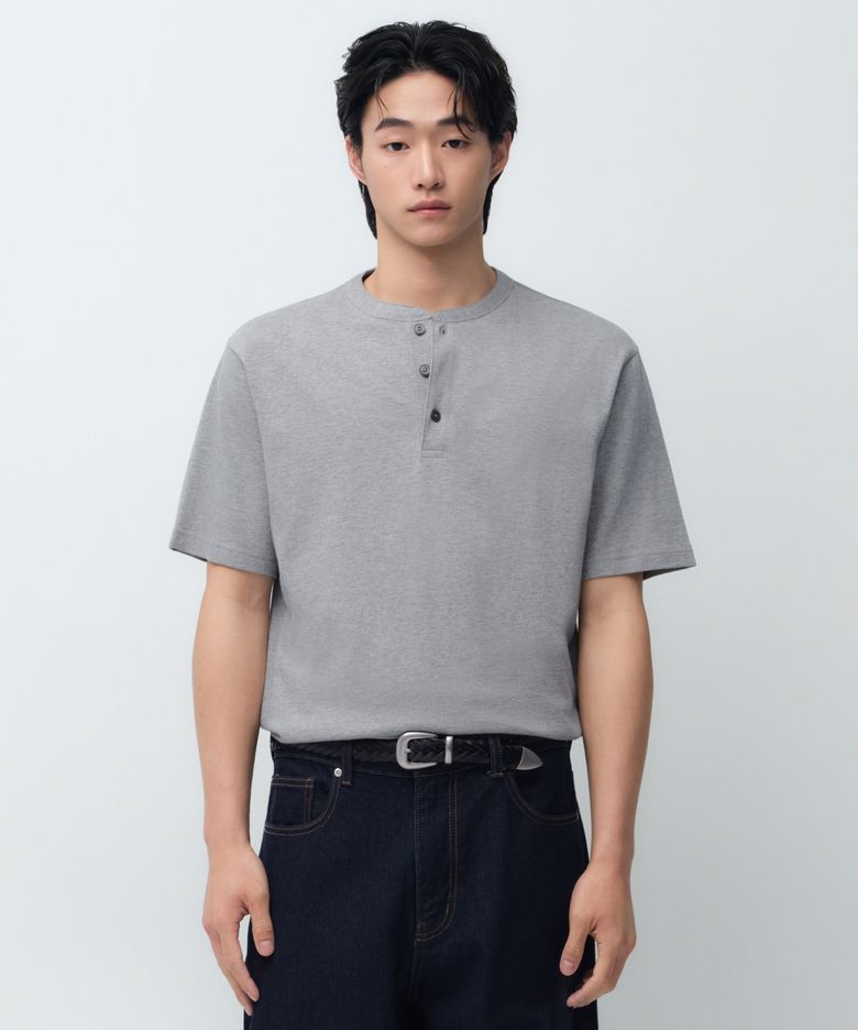 헨리 넥 티셔츠 [미디엄 그레이]