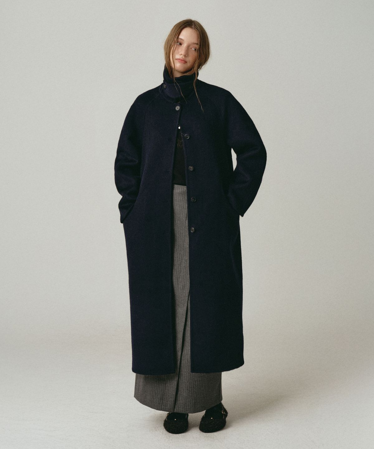 로시로우(LOSSYROW) Classic Single Long Coat Navy