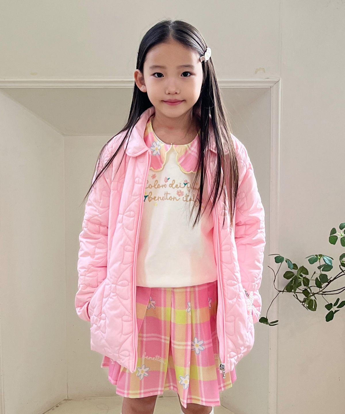 베네통키즈(BENETTONKIDS) 리본 퀼팅 패딩 자켓_QAPD01611PK