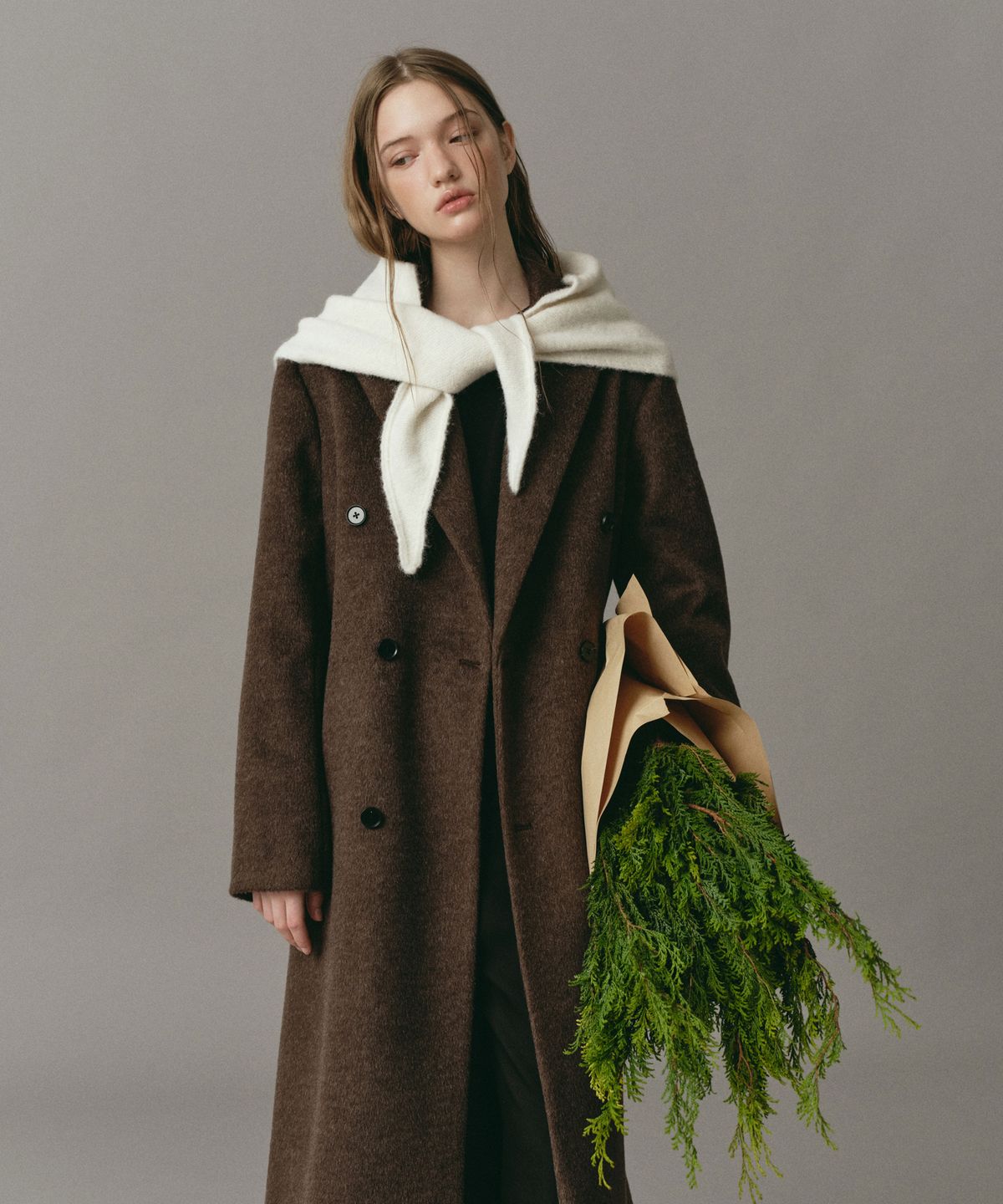 로시로우(LOSSYROW) Double-Breasted Long Coat Brown