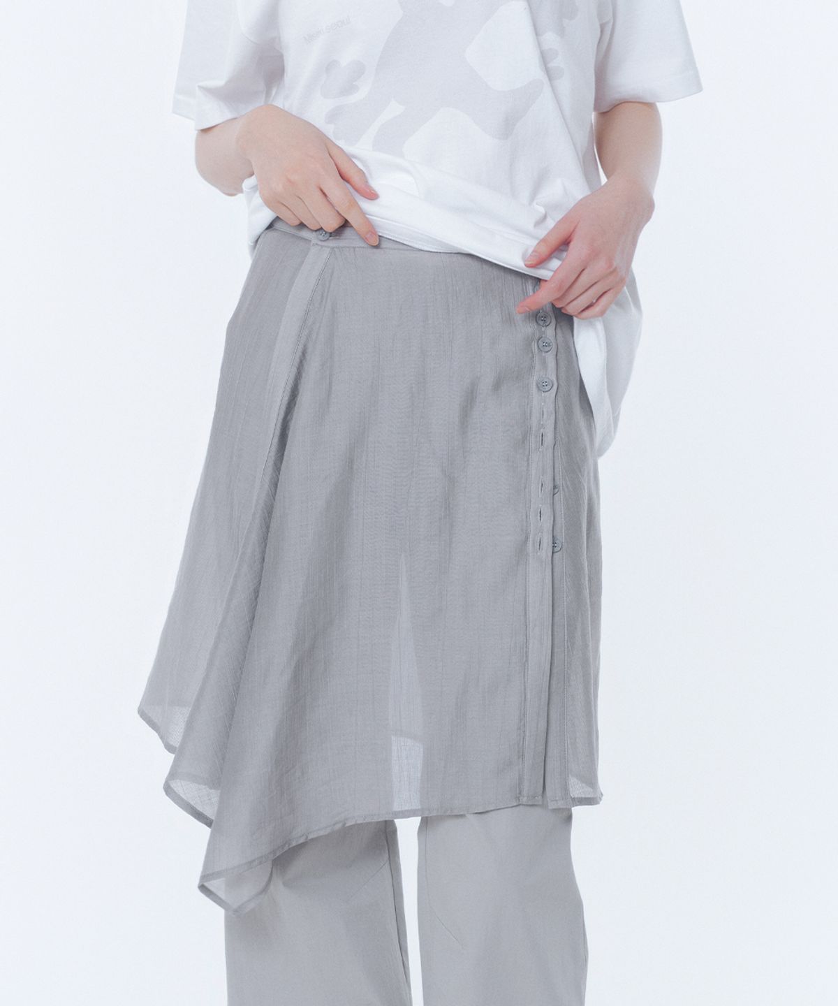 미세키서울(MISEKI SEOUL) Button layered wrap skirt GREY