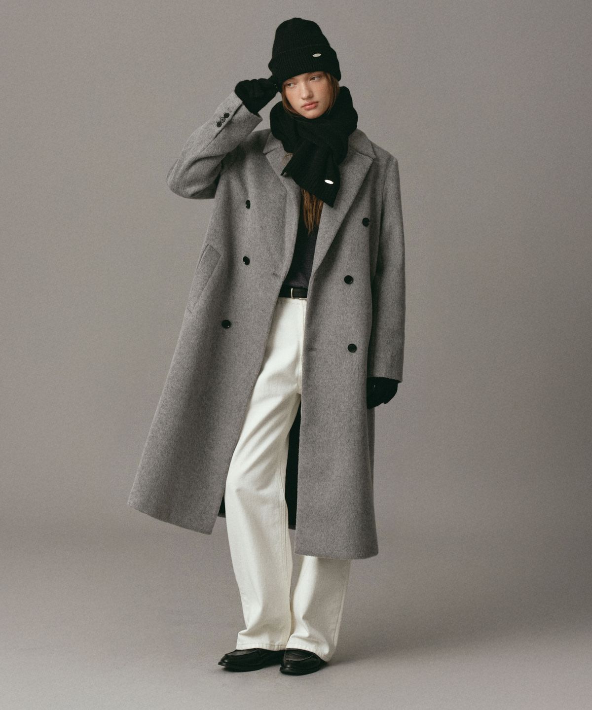 로시로우(LOSSYROW) Double-Breasted Long Coat Gray