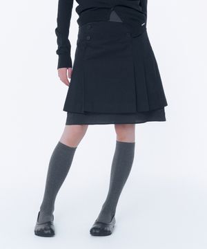 Layered pleats midi skirt BLACK
