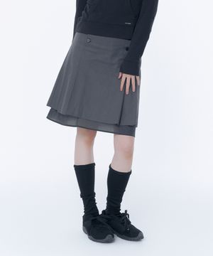Layered pleats midi skirt CHARCOAL
