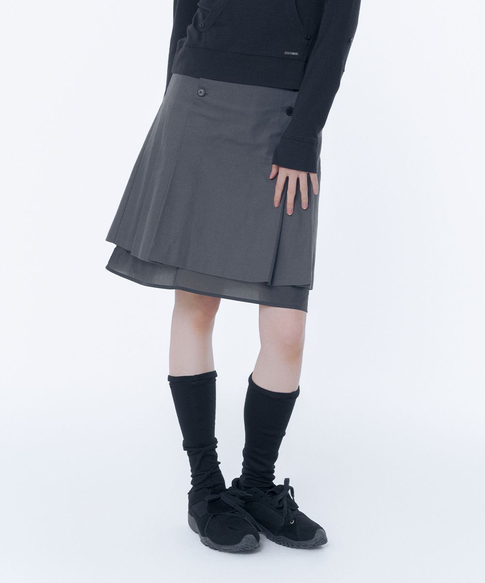 Miseki seoul Flutter folding skirt グレー MUSINSA | MISEKI SEOUL Layered pleats midi skirt CHARCOAL