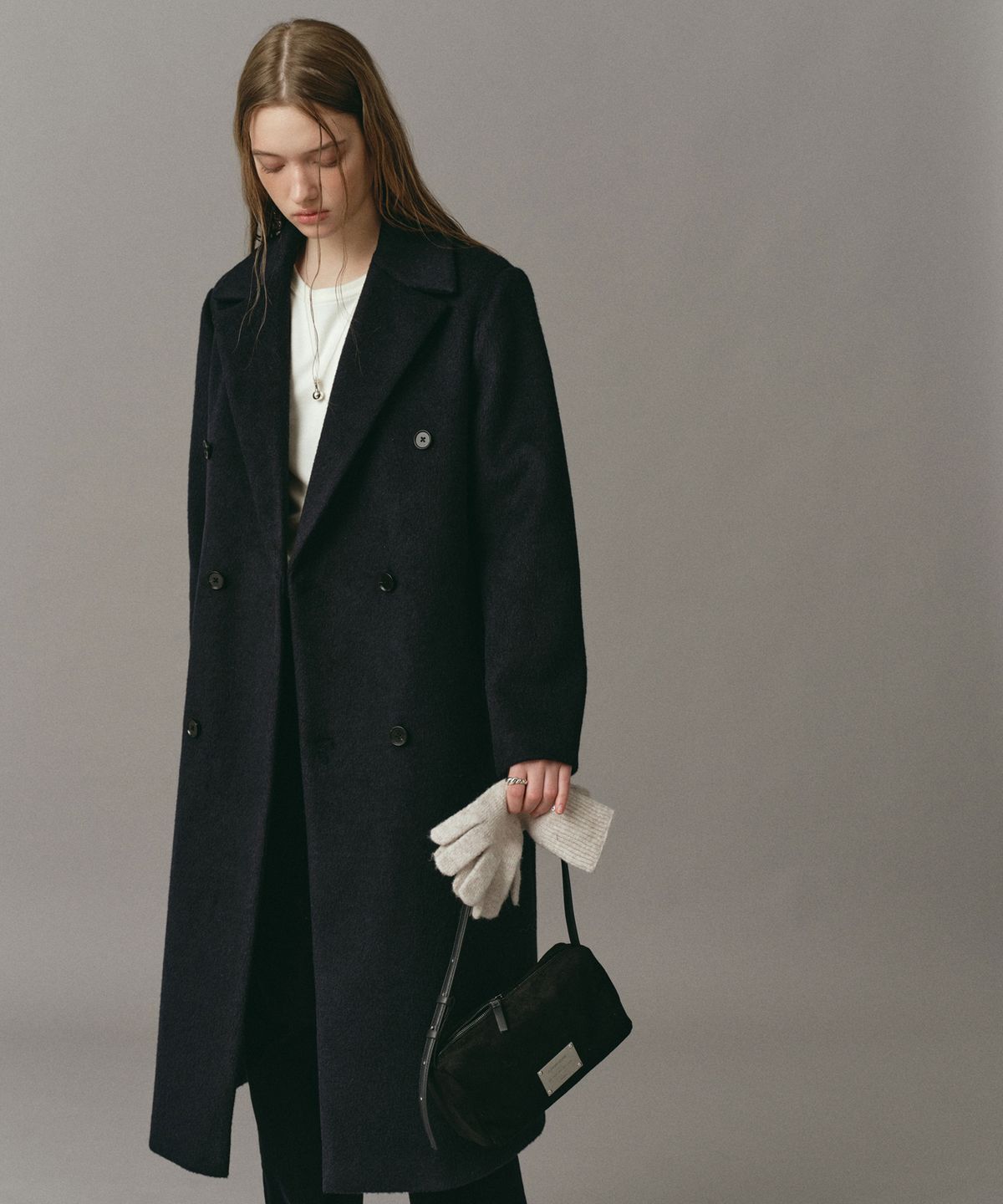 로시로우(LOSSYROW) Double-Breasted Long Coat Navy