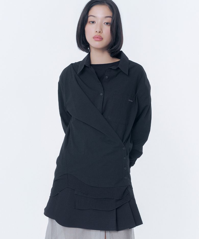 Oblique layered sheer shirts BLACK