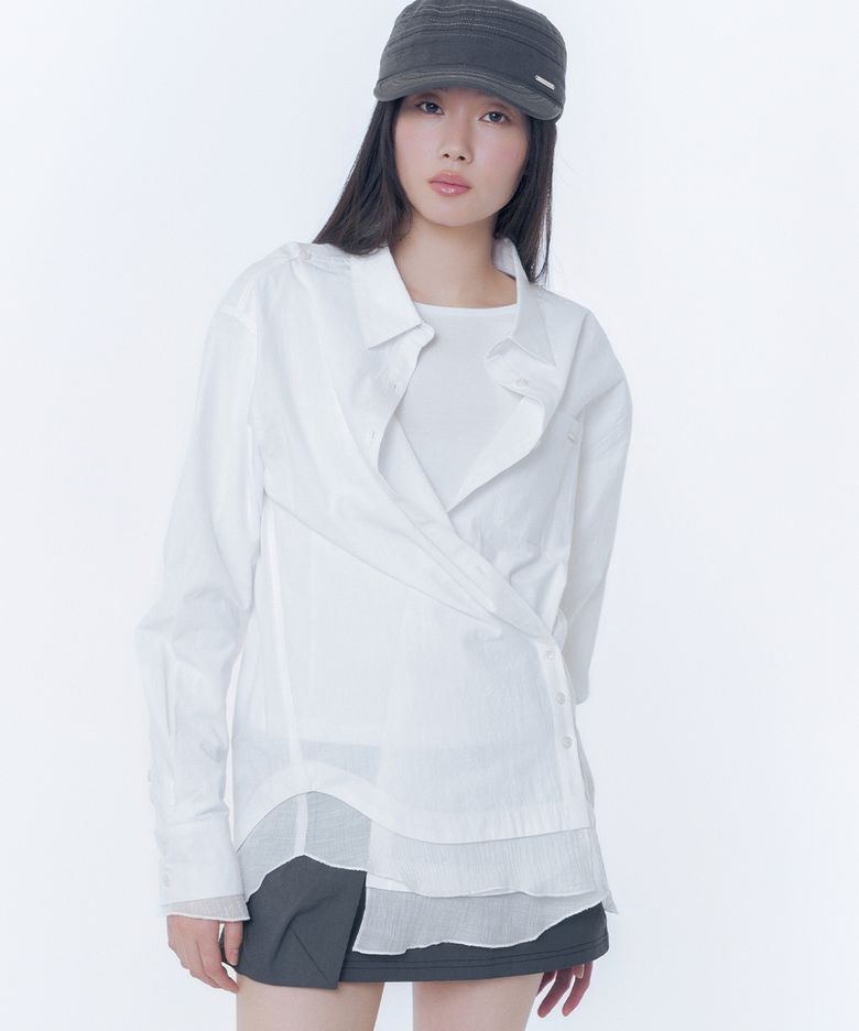 Oblique layered sheer shirts WHITE