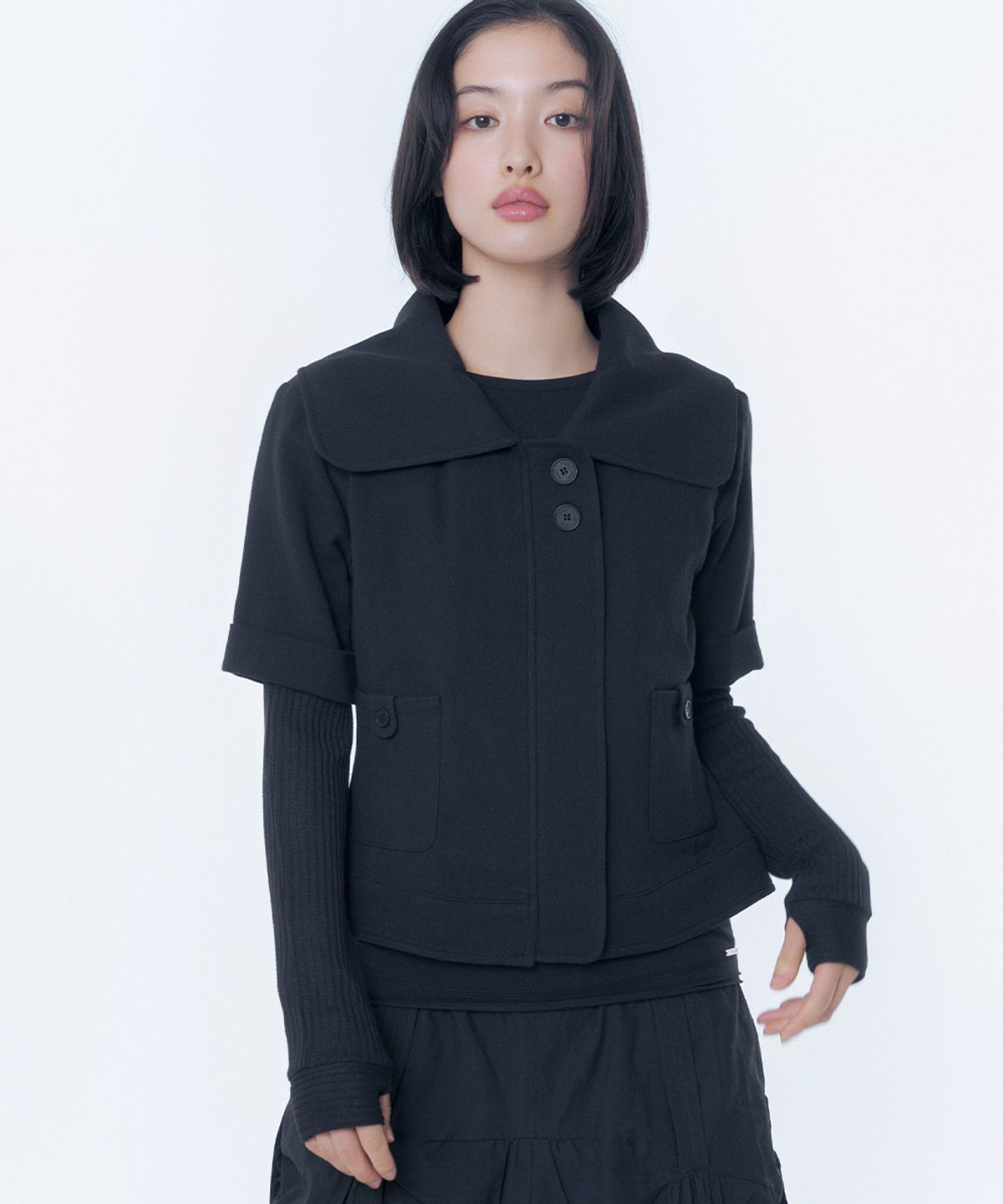 미세키서울(MISEKI SEOUL) Rolled button short sleeve jacket BLACK