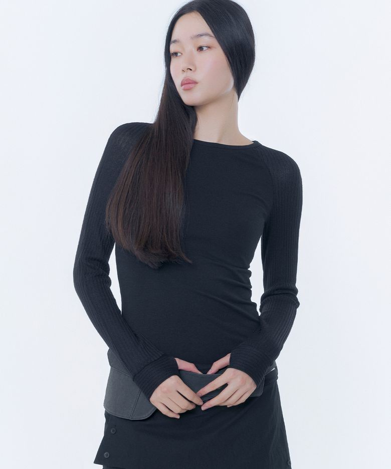 Raglan knit long sleeve BLACK