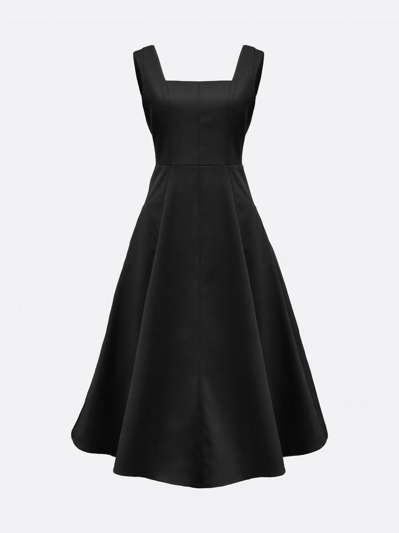 Odette Square Neck Wool Blended A-line Dress (BLACK)