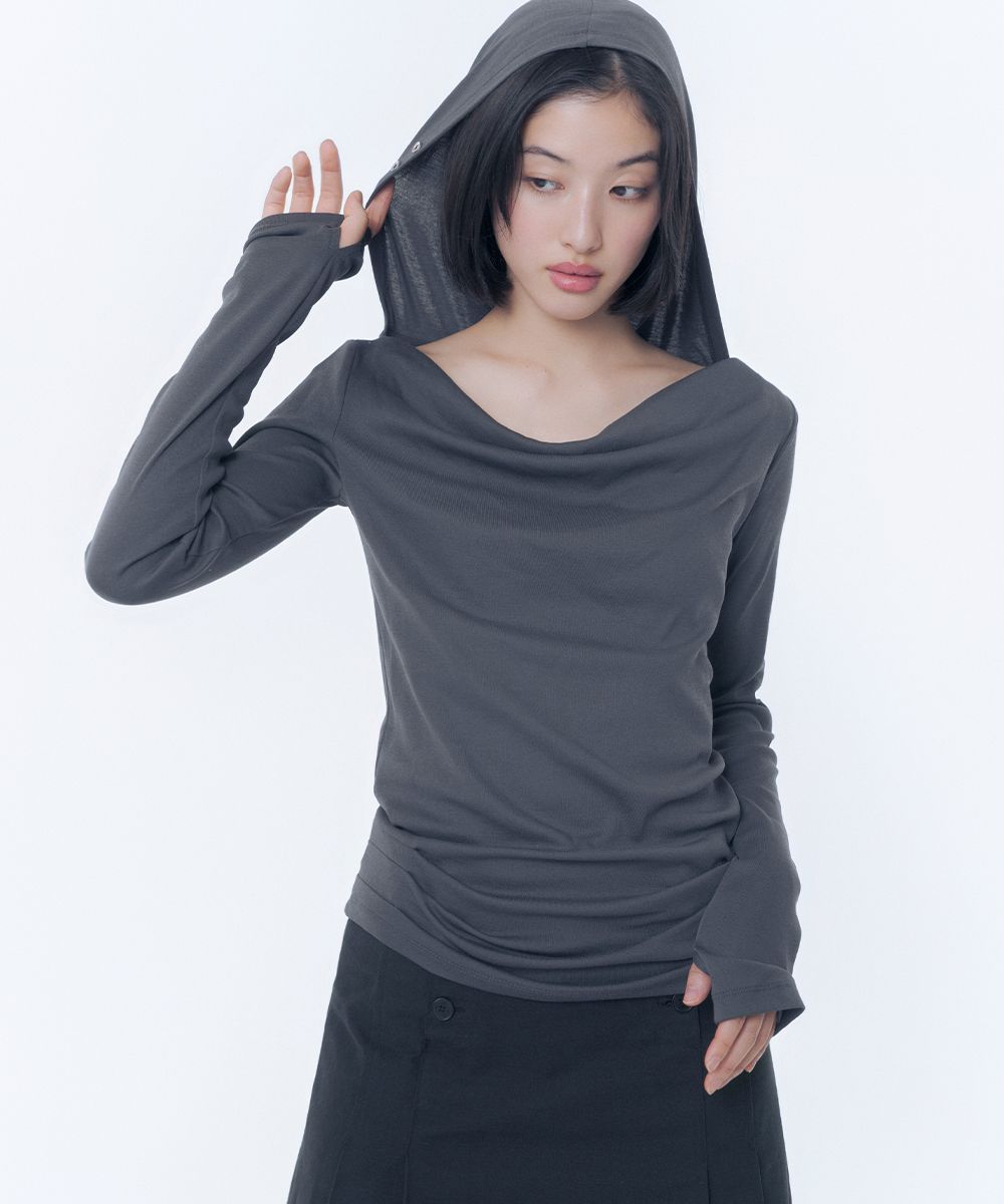 トップス MISEKI SEOUL Cowl neck botton hoodie 미세키서울(MISEKI SEOUL) Cowl hoodie long sleeve CHARCOAL - 사이즈