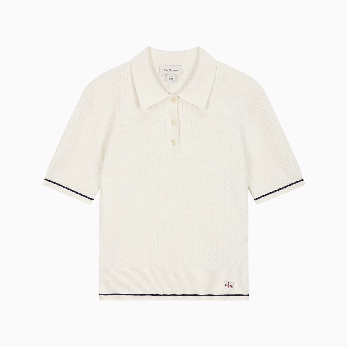 캘빈클라인 진(CALVIN KLEIN JEANS) 여성 우븐라벨 크롭드 케이블 반팔 스웨터 47F320G YAS