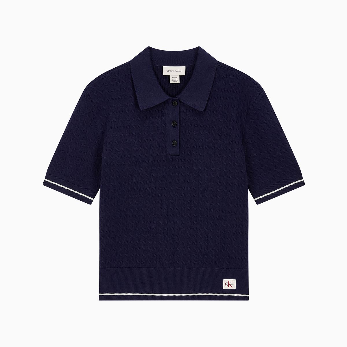 캘빈클라인 진(CALVIN KLEIN JEANS) 여성 우븐라벨 크롭드 케이블 반팔 스웨터 47F320G 9EI