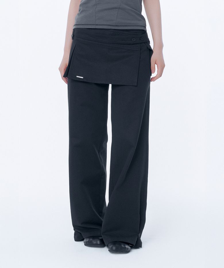 Button tab mini skirt pants set BLACK