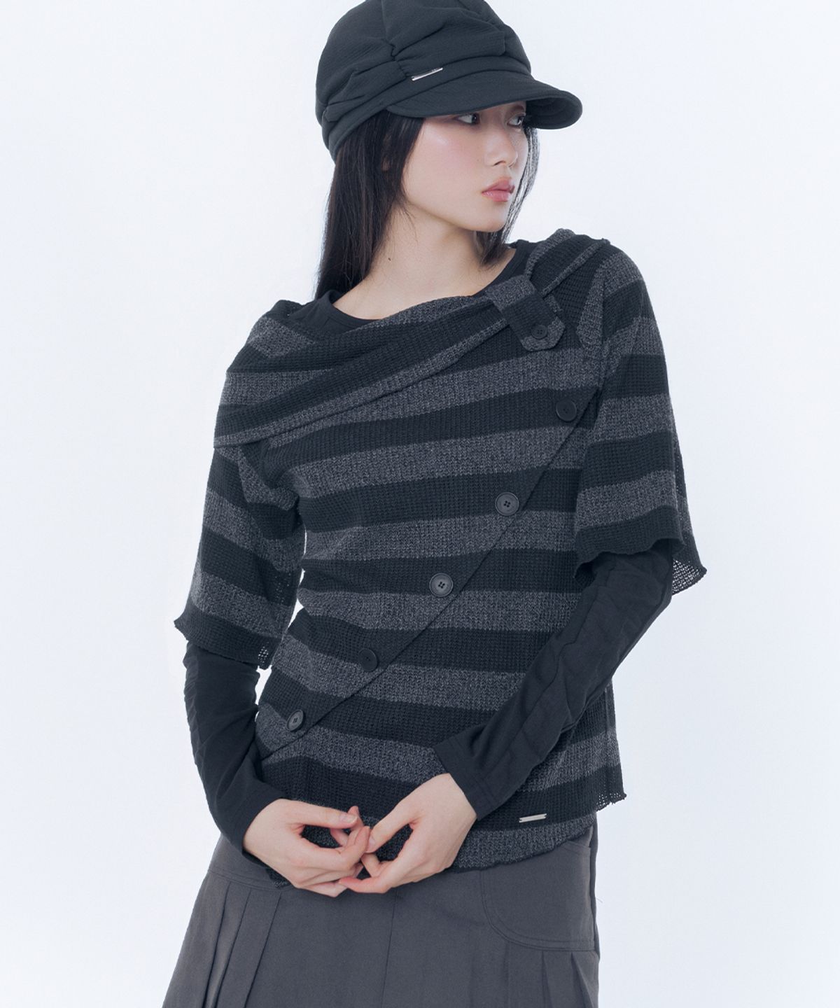 미세키서울(MISEKI SEOUL) Diagonal crochet knit top STRIPE