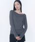 Draped button long sleeve CHARCOAL