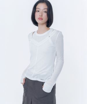 Layered line sheer long sleeve WHITE