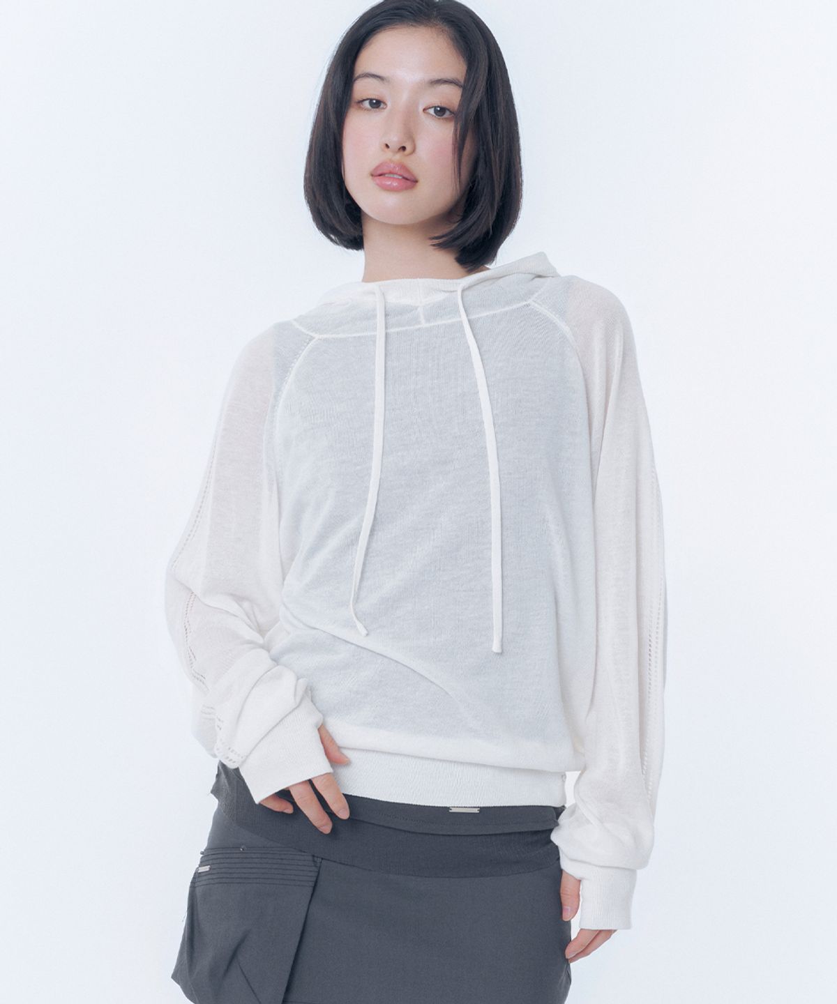 미세키서울(MISEKI SEOUL) Sheer punching knit hoodie WHITE