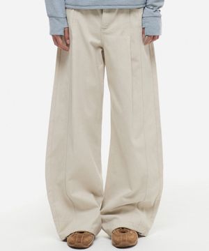 플리츠 와이드 코튼 팬츠 아이보리