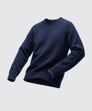 프레임 나그랑 소매 배색 라운드 스웨터 네이비