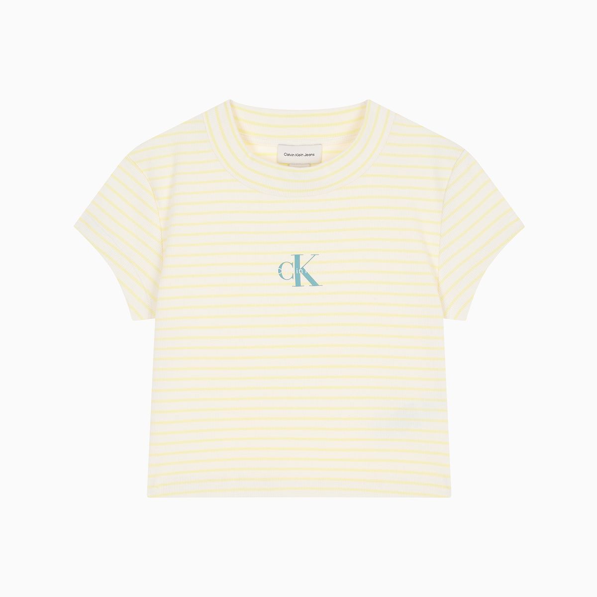 캘빈클라인 진(CALVIN KLEIN JEANS) 여성 스트라이프 모노로고 베이비립 반팔 티셔츠 47F833G XBS