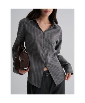 기모 슬림 스트라이프 셔츠  애쉬