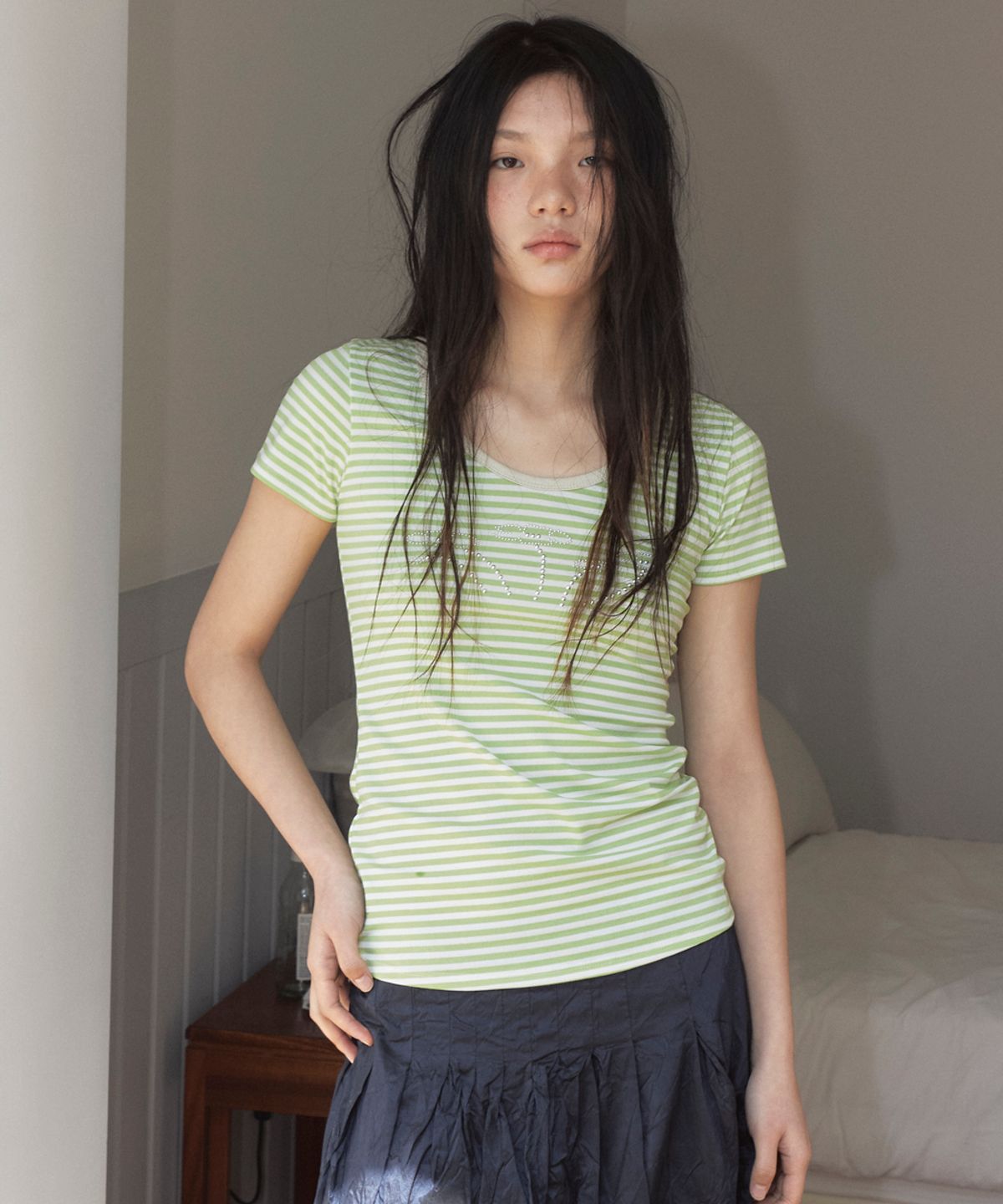 영마일웨어(0MILEWEAR) 데이지 더스트 스트라이프 티셔츠 (green)