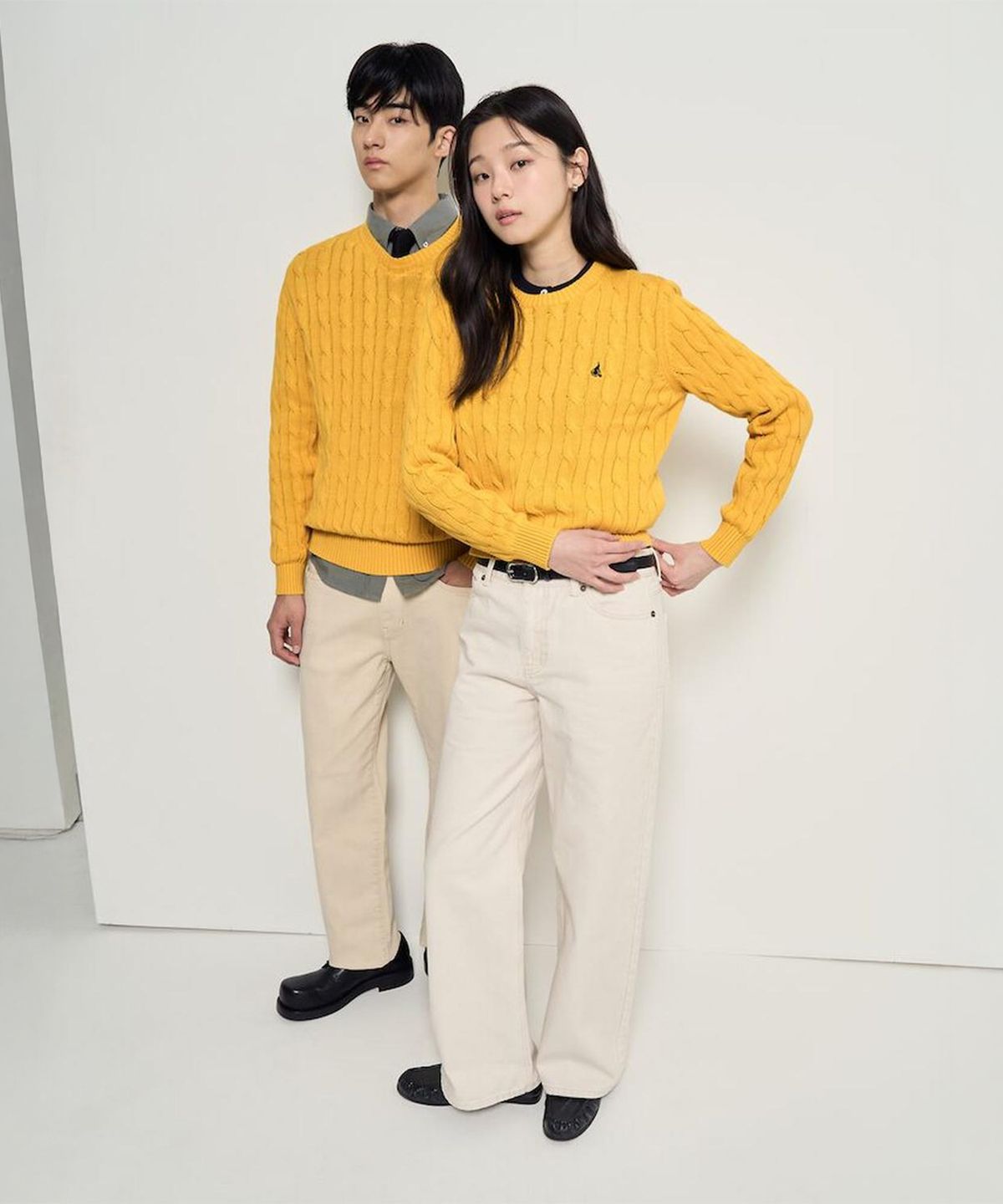 빈폴 멘(BEANPOLE MEN) 남녀공용 코튼 케이블 니트  옐로우