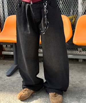 커브드 데님 스웨트 팬츠 블랙