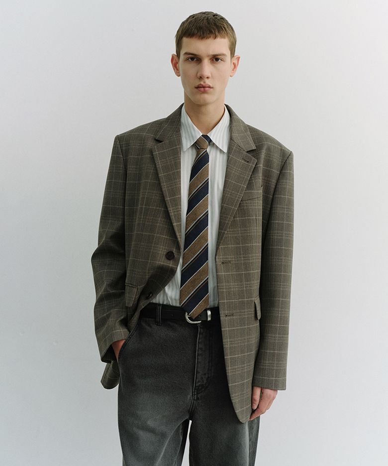 2 BUTTON WOOL BLAZER_UNISEX_UDJA6A102_GREY CHECK
