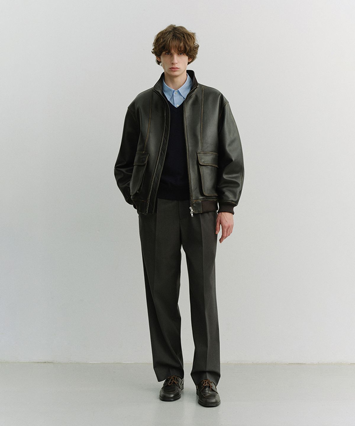 던스트 포 맨(DUNST FOR MEN) STAND COLLARED LEATHER BLOUSON_UNISEX_UDJU6A104_BRUSHED BLACK