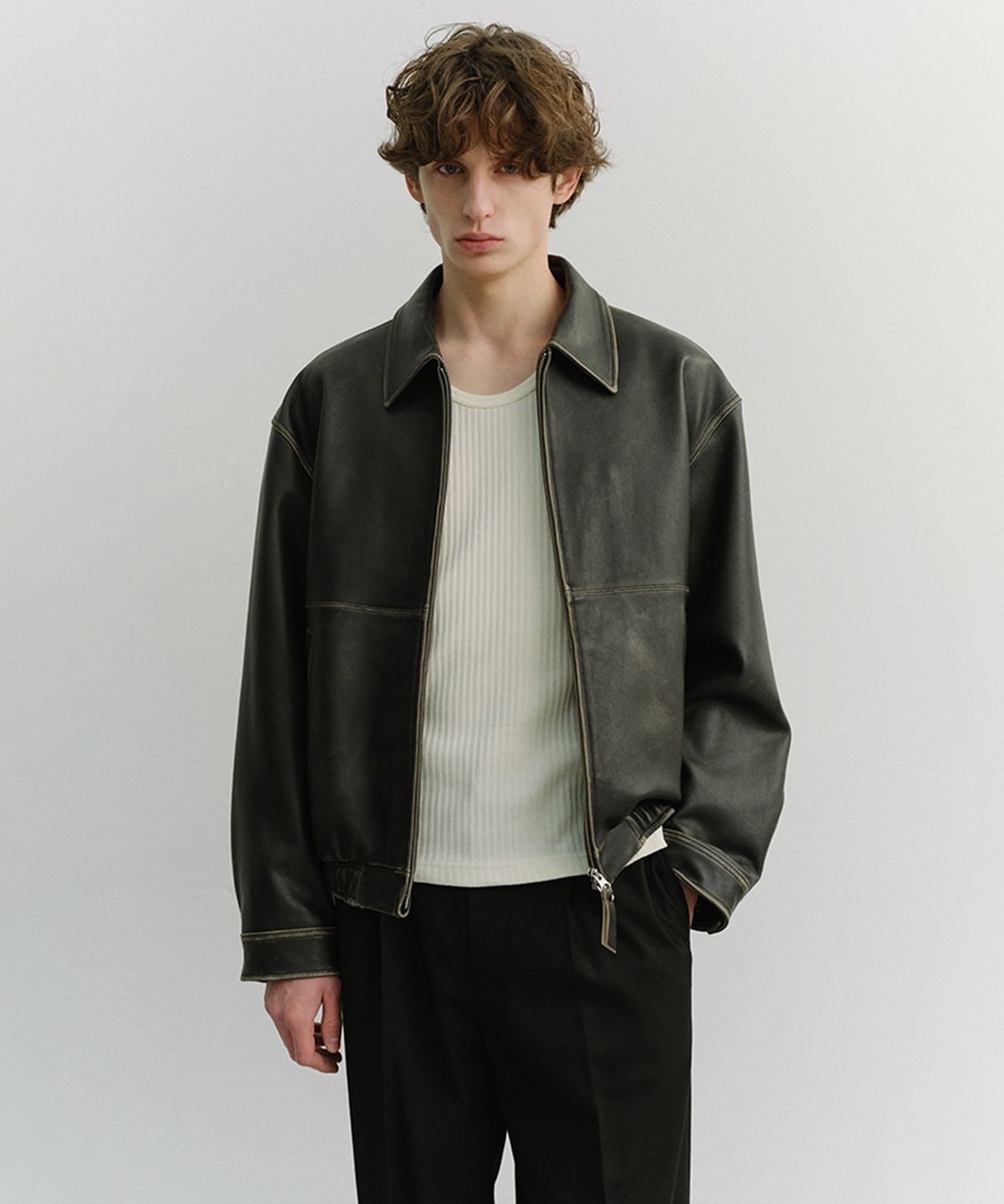 던스트 포 맨(DUNST FOR MEN) DRIZZLER LEATHER JACKET_UNISEX_UDJU6A105_BRUSHED BLACK
