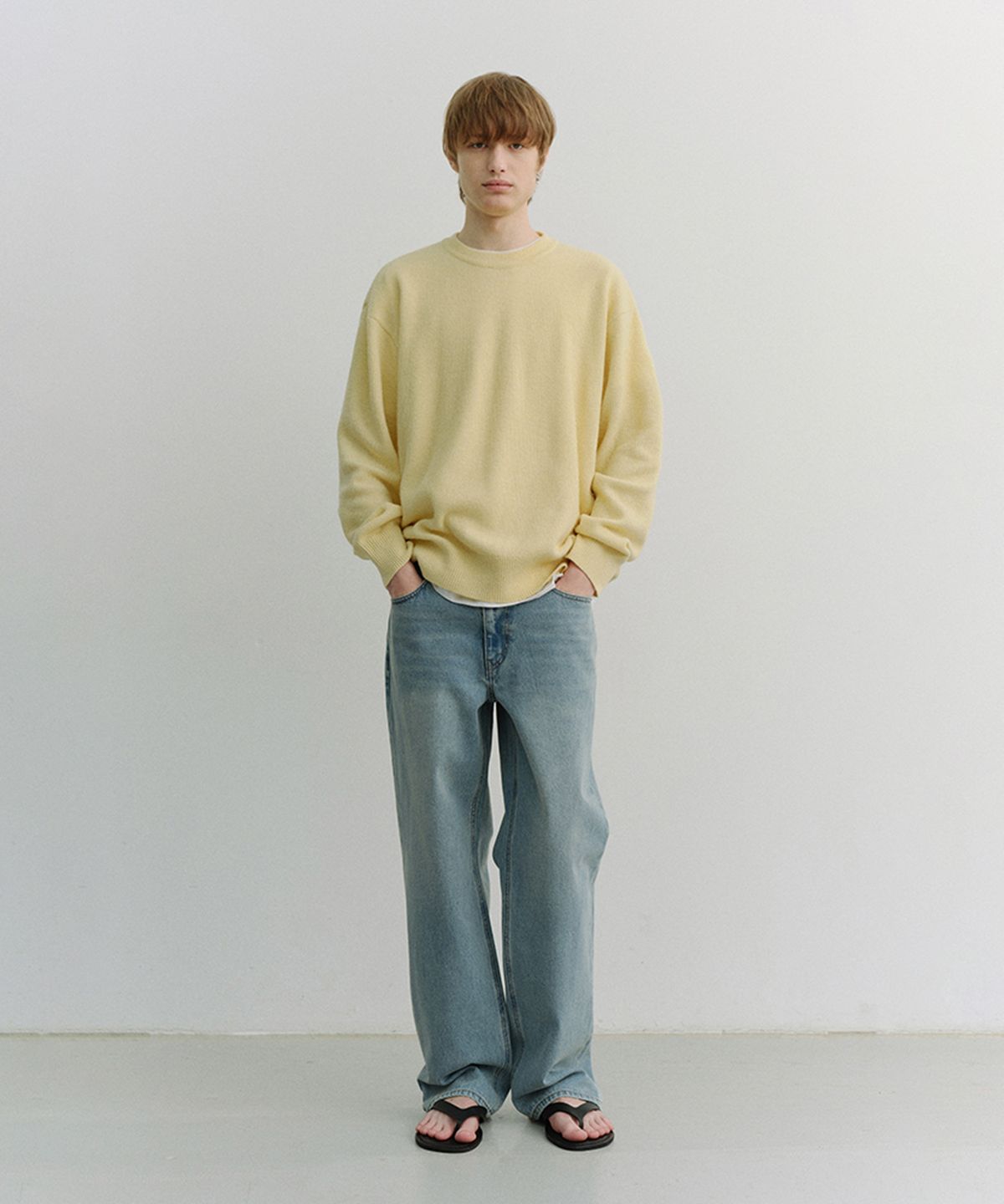 던스트 포 맨(DUNST FOR MEN) BUTTONED CREWNECK SWEATER_UNISEX_UDSW6A107_BUTTER