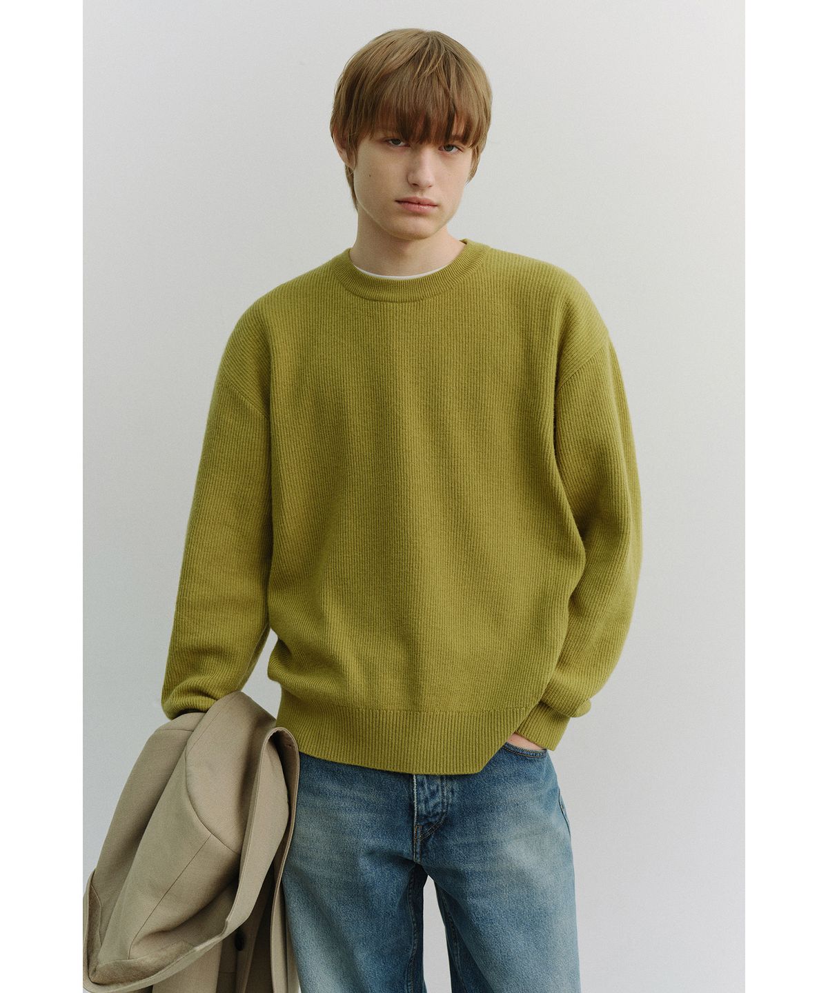 던스트 포 맨(DUNST FOR MEN) BUTTONED CREWNECK SWEATER_UNISEX_UDSW6A107_OLIVE