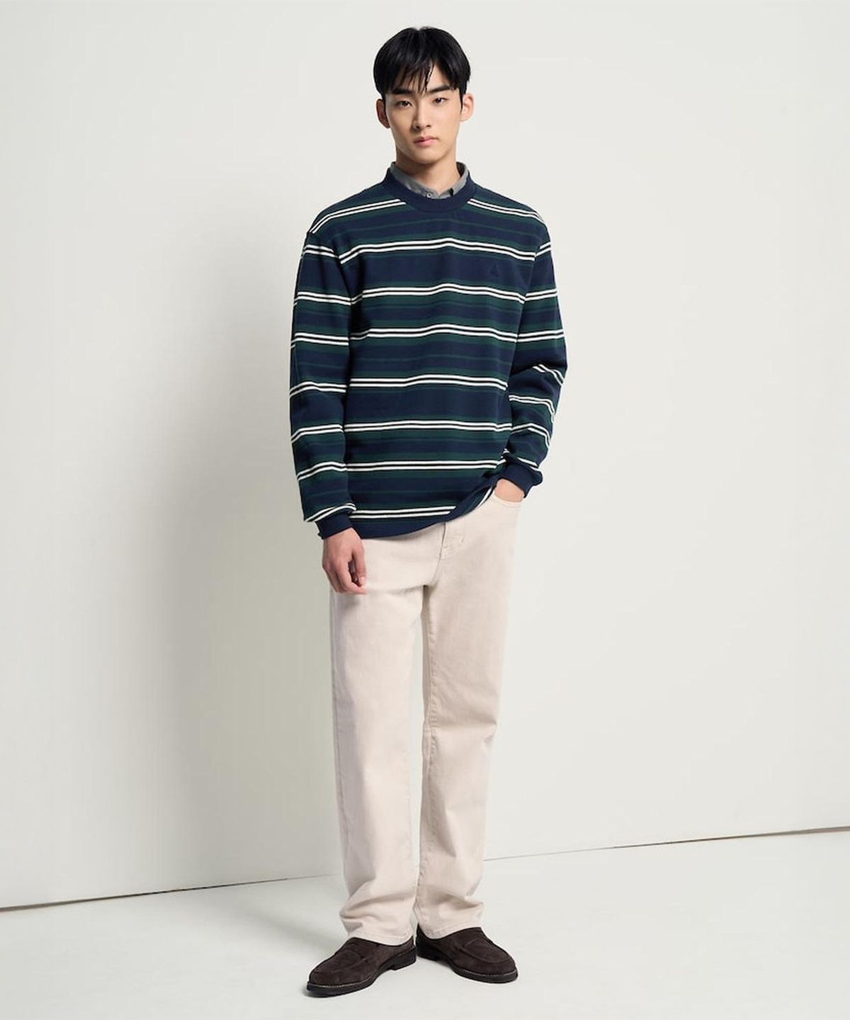 빈폴 멘(BEANPOLE MEN) 멀티 스트라이프 긴소매 스웨트 셔츠  네이비