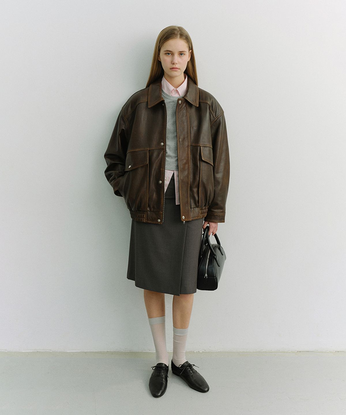 던스트(DUNST) UNISEX OVERSIZED VINTAGE LEATHER BLOUSON_UDJU6A103_BRUSHED BROWN