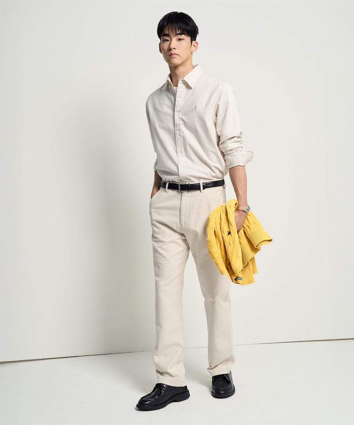 빈폴 멘(BEANPOLE MEN) 소프트 브러시드 코튼 솔리드 셔츠  아이보리