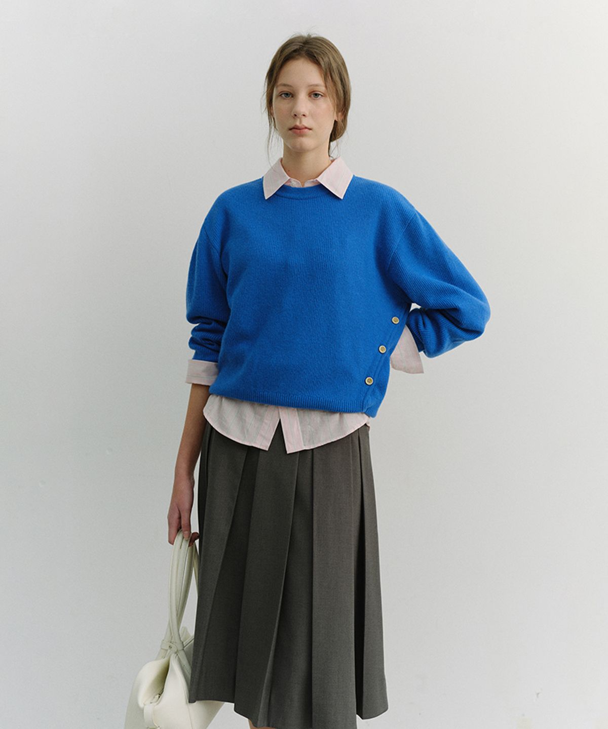 던스트(DUNST) UNISEX BUTTONED CREWNECK SWEATER_UDSW6A107_BLUE