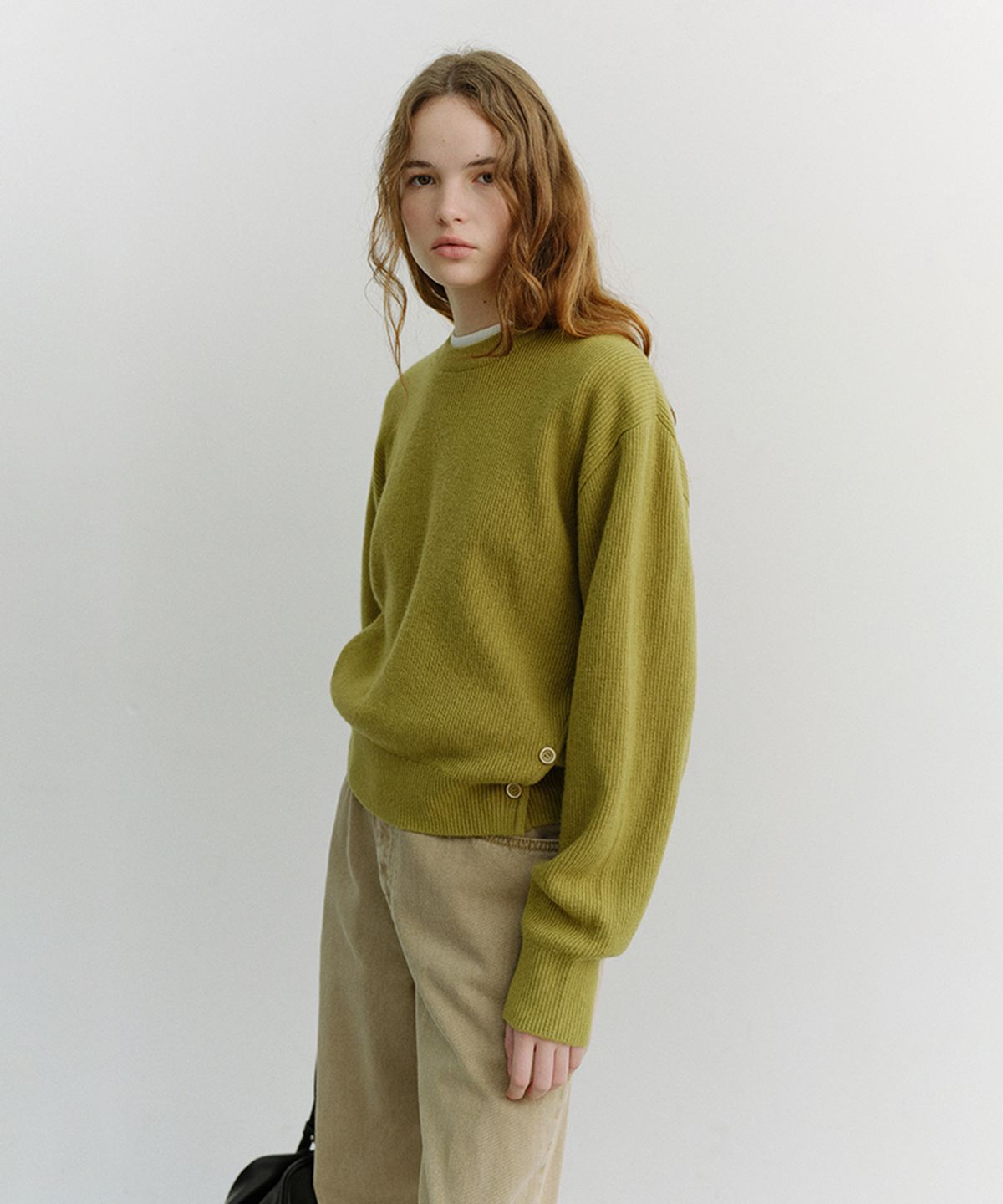 던스트(DUNST) UNISEX BUTTONED CREWNECK SWEATER_UDSW6A107_OLIVE