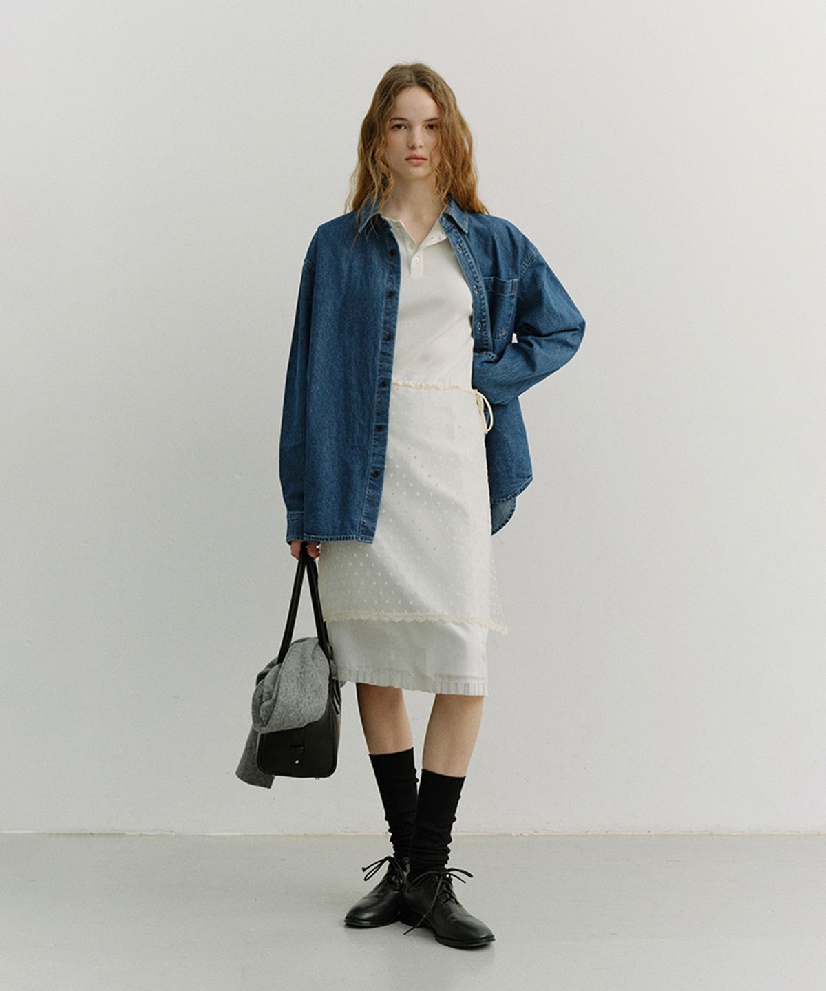 던스트(DUNST) NEEDLEWORK LAYERING SKIRT_UDSK6A209_IVORY