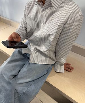 스트라이프 크롭 셔츠 아이보리